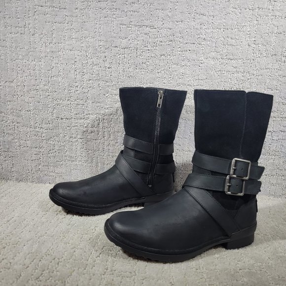 UGG Lorna Women's Size US 6 Black Suede Leather Ankle Biker Moto Boots 1095155 - Picture 2 of 11